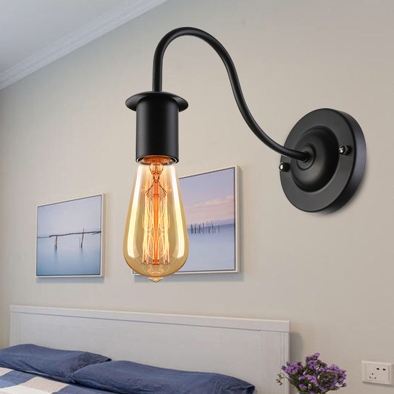 Frendorf | 7"/11" Dia 1 Kopf Wandbeleuchtung Vintage Gänsekopf Arm Metall Wandlampe mit freiliegender Glühbirne in Schwarz