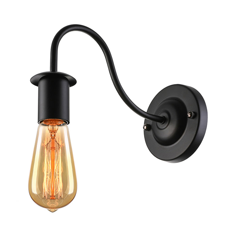 Frendorf | 7"/11" Dia 1 Kopf Wandbeleuchtung Vintage Gänsekopf Arm Metall Wandlampe mit freiliegender Glühbirne in Schwarz