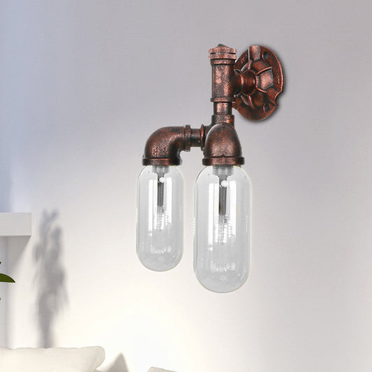 Frendorf | Klarer Glas-Kapsel-Wandleuchte Industrie 2/4 Lichter Schlafzimmer Wandmontierte Rohrleuchte in verwittertem Kupfer