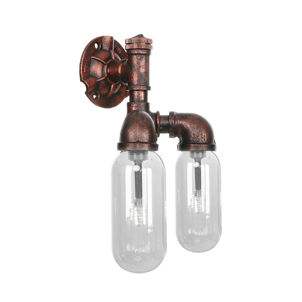 Frendorf | Klarer Glas-Kapsel-Wandleuchte Industrie 2/4 Lichter Schlafzimmer Wandmontierte Rohrleuchte in verwittertem Kupfer