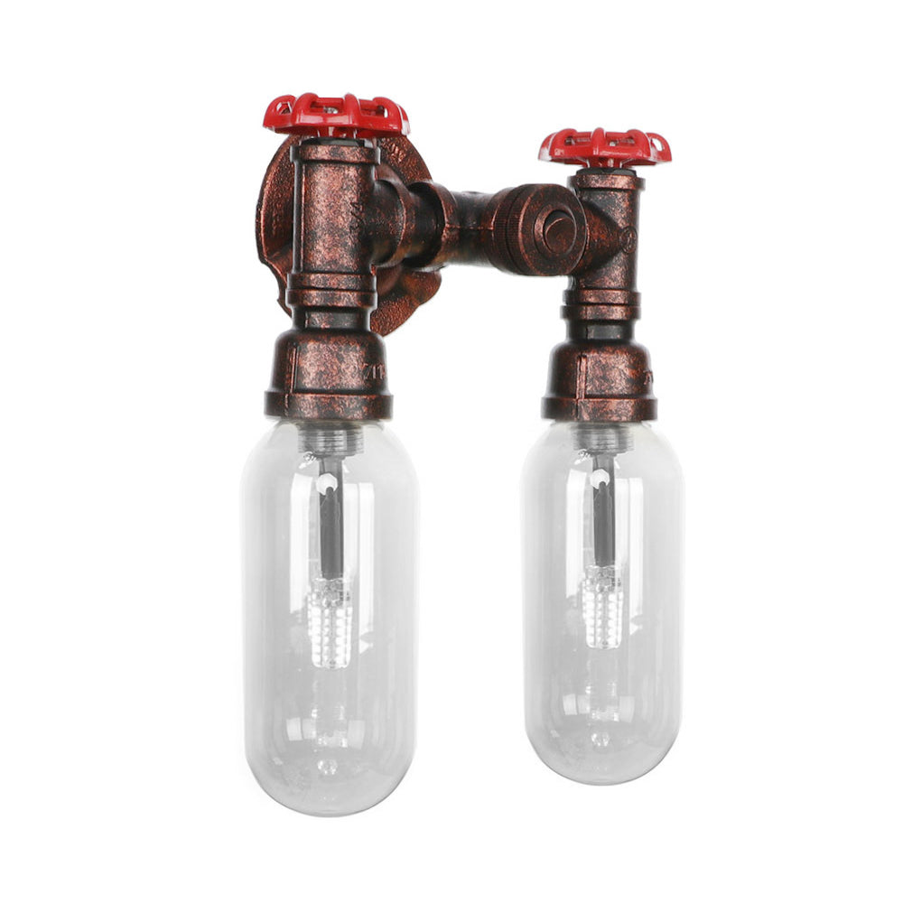 Frendorf | Klarer Glas-Kapsel-Wandleuchte Industrie 2/4 Lichter Schlafzimmer Wandmontierte Rohrleuchte in verwittertem Kupfer