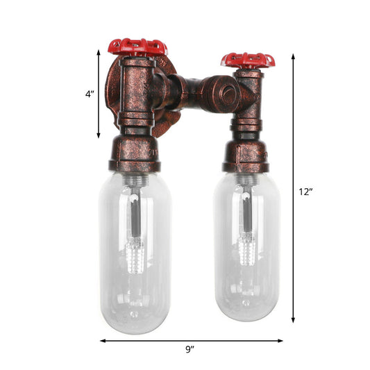Frendorf | Klarer Glas-Kapsel-Wandleuchte Industrie 2/4 Lichter Schlafzimmer Wandmontierte Rohrleuchte in verwittertem Kupfer