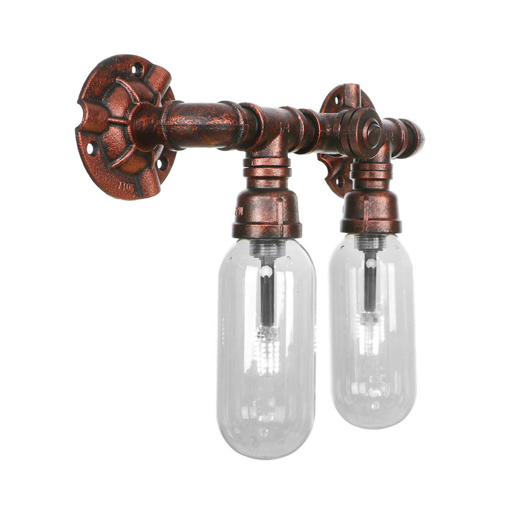 Frendorf | Klarer Glas-Kapsel-Wandleuchte Industrie 2/4 Lichter Schlafzimmer Wandmontierte Rohrleuchte in verwittertem Kupfer