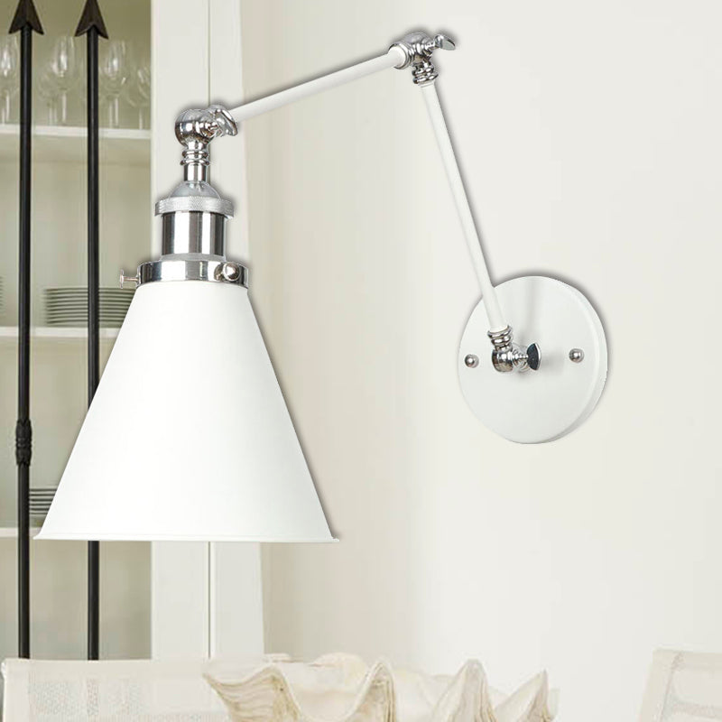 Frendorf | 1 Licht Wandlamp Verlichting Industrieel Conus/Schaal/Golvend Metaal Wandlamp Verlichting in Wit met Verstelbare Arm
