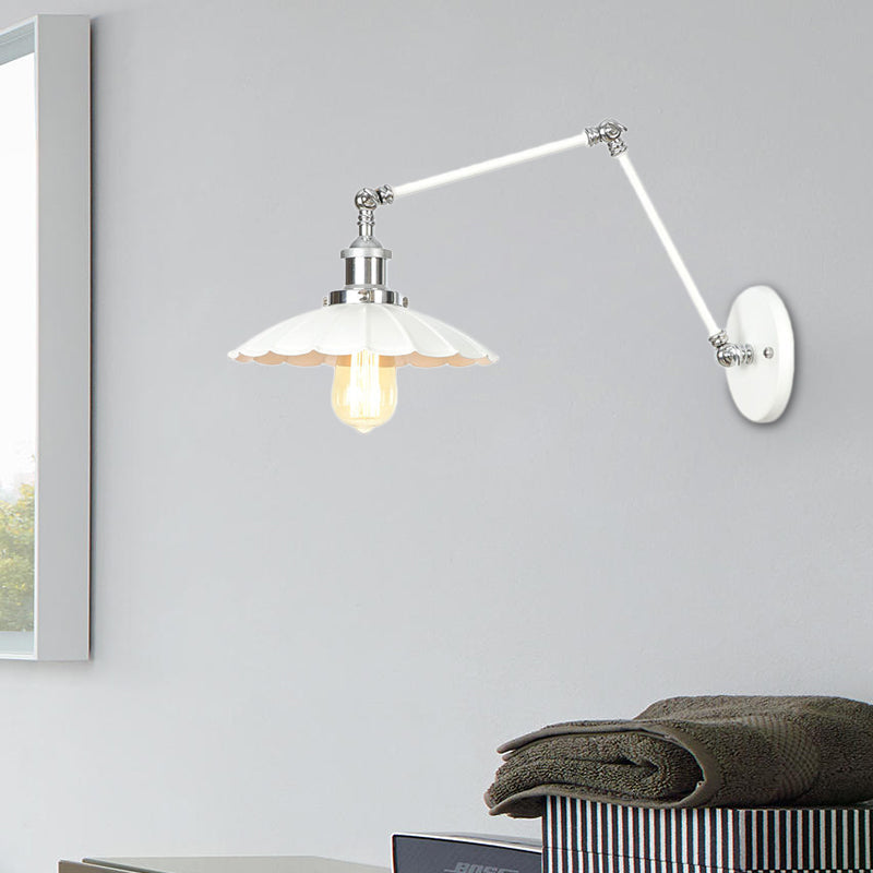 Frendorf | 1 Licht Wandlamp Verlichting Industrieel Conus/Schaal/Golvend Metaal Wandlamp Verlichting in Wit met Verstelbare Arm