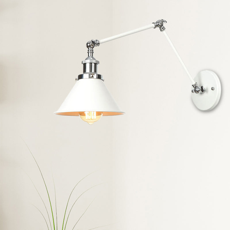 Frendorf | 1 Licht Wandlamp Verlichting Industrieel Conus/Schaal/Golvend Metaal Wandlamp Verlichting in Wit met Verstelbare Arm