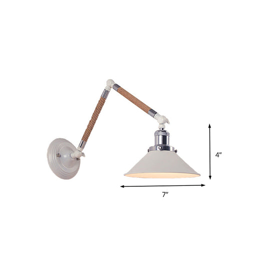Frendorf | 1 Kopf Flared Wandbeleuchtung mit Schwenkarm Vintage Stil Weiß Metall Wandleuchte, 7"/8" Durchmesser