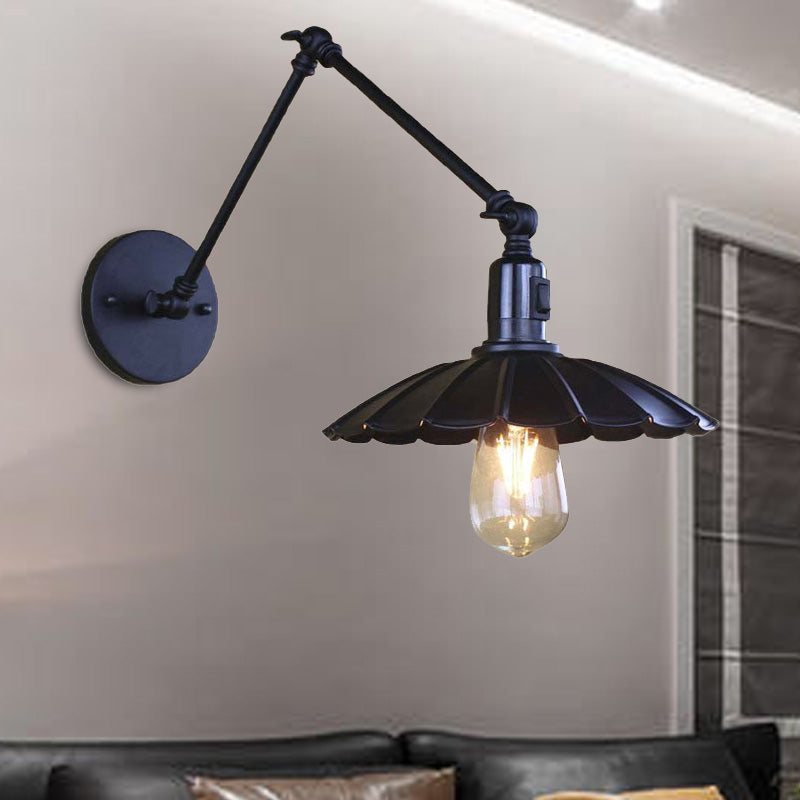 Frendorf | Schwarz/Weiß Wellenförmige Wandlampe mit Schwenkarm Vintage Stilvolles Metall 1 Glühbirne Wohnzimmer Wandleuchte Beleuchtung