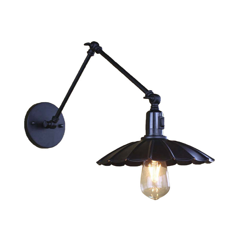 Frendorf | Schwarz/Weiß Wellenförmige Wandlampe mit Schwenkarm Vintage Stilvolles Metall 1 Glühbirne Wohnzimmer Wandleuchte Beleuchtung