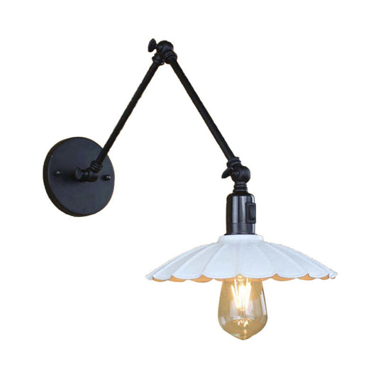 Frendorf | Schwarz/Weiß Wellenförmige Wandlampe mit Schwenkarm Vintage Stilvolles Metall 1 Glühbirne Wohnzimmer Wandleuchte Beleuchtung