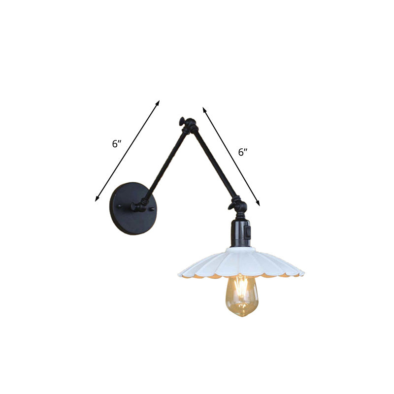 Frendorf | Schwarz/Weiß Wellenförmige Wandlampe mit Schwenkarm Vintage Stilvolles Metall 1 Glühbirne Wohnzimmer Wandleuchte Beleuchtung