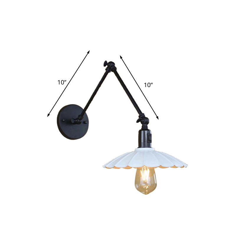 Frendorf | Schwarz/Weiß Wellenförmige Wandlampe mit Schwenkarm Vintage Stilvolles Metall 1 Glühbirne Wohnzimmer Wandleuchte Beleuchtung