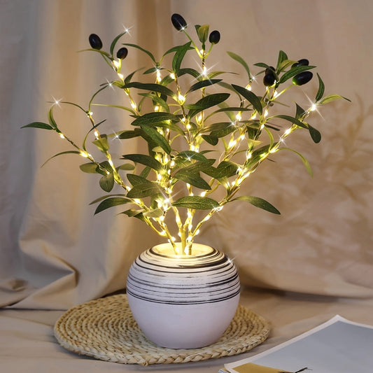 Beleuchteter Olivenbaum LED Lampe – Modernes Dekor für festliche Anlässe, Hochzeiten, Geburtstage und Partystimmung, ideal für Esstisch, Schrank oder Café-Dekor