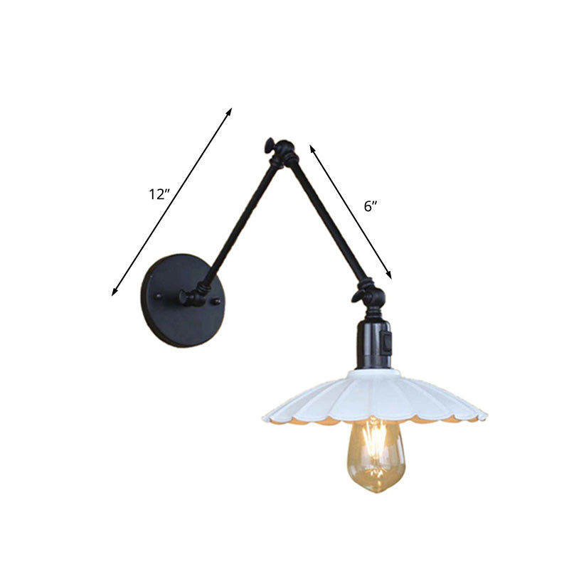 Frendorf | Schwarz/Weiß Wellenförmige Wandlampe mit Schwenkarm Vintage Stilvolles Metall 1 Glühbirne Wohnzimmer Wandleuchte Beleuchtung
