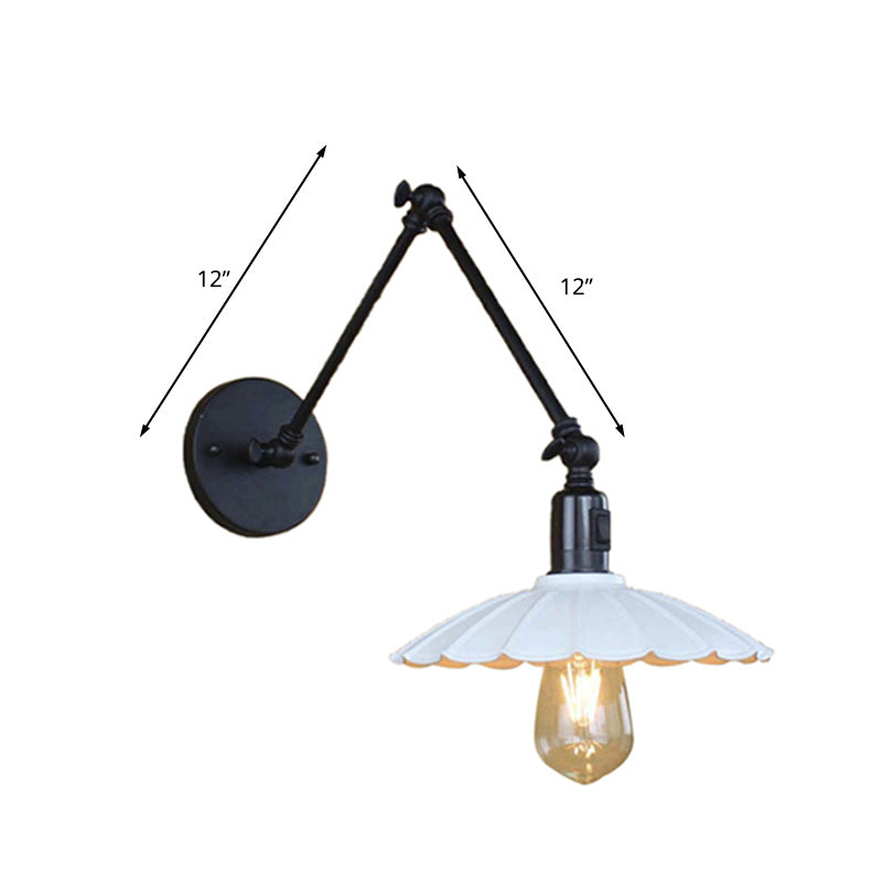 Frendorf | Schwarz/Weiß Wellenförmige Wandlampe mit Schwenkarm Vintage Stilvolles Metall 1 Glühbirne Wohnzimmer Wandleuchte Beleuchtung