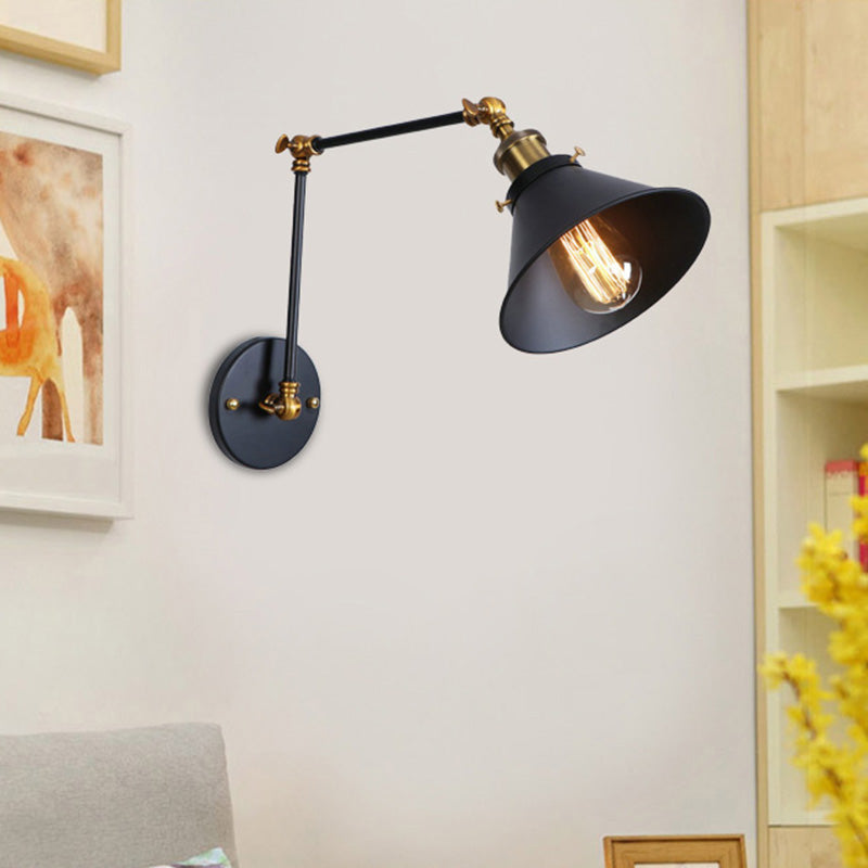 Conic Study Room Wandlampe Industrial Metallic 1 Birne Schwarz/Messing Wandleuchte mit Schwenkarm