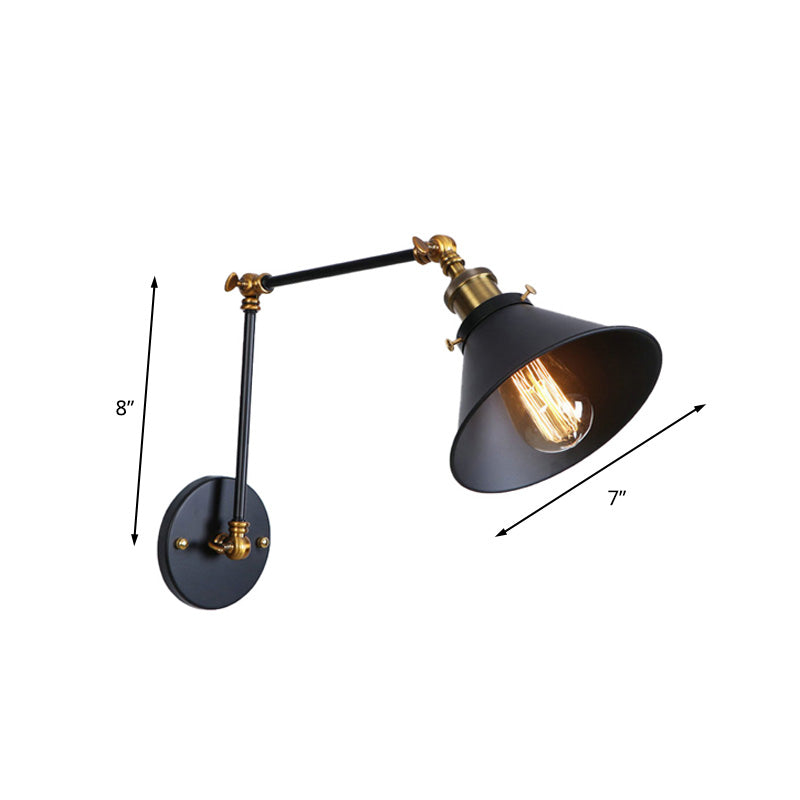 Conic Study Room Wandlampe Industrial Metallic 1 Birne Schwarz/Messing Wandleuchte mit Schwenkarm