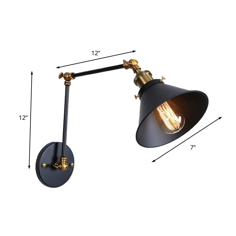Frendorf | Conic Study Room Wandlamp Industrieel Metaal 1 Peervorm Zwart/Brass Wandlamp met Swingarm