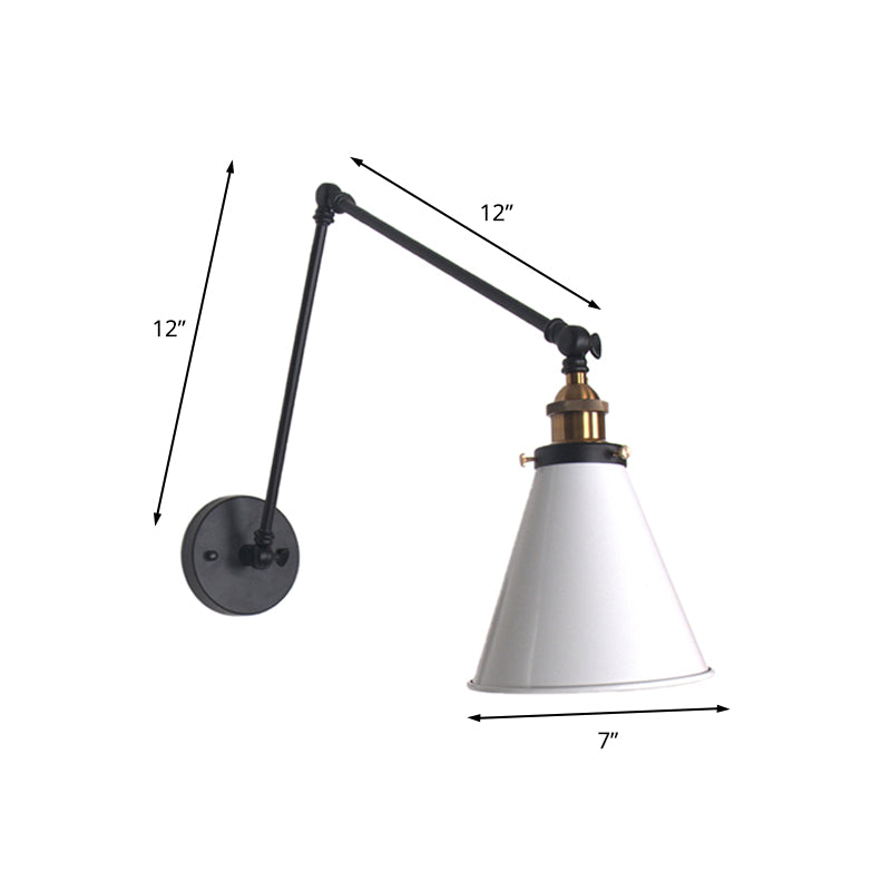 Frendorf | Tapered Schlafzimmer Wandmontage Licht Loft Stil Metallisch 1 Kopf Schwarz/Weiß Verstellbare Wandleuchtenarmatur