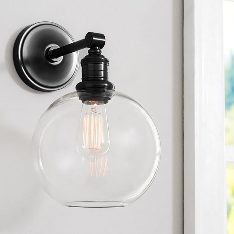 Frendorf | Metaal Zwart/Chroom Wandlamp Globe/Conus 1-Licht Industriële Muurverlichting voor Slaapkamer