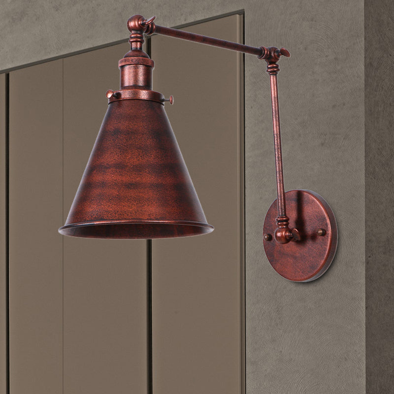 Frendorf | Landhausstil Kegel Wand Sconces 1 Lampe Eisen Wandverlichtungsarmatur in Schwarz/Rost für Schlafzimmer
