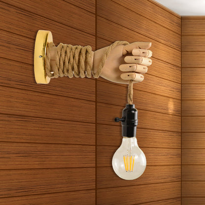 Frendorf | Exposed Bulb Rope Sconce Beleuchtung Industrie Einzelne Glühbirne Esszimmer Wandmontierte Lampe in Schwarz/Beige mit Hand