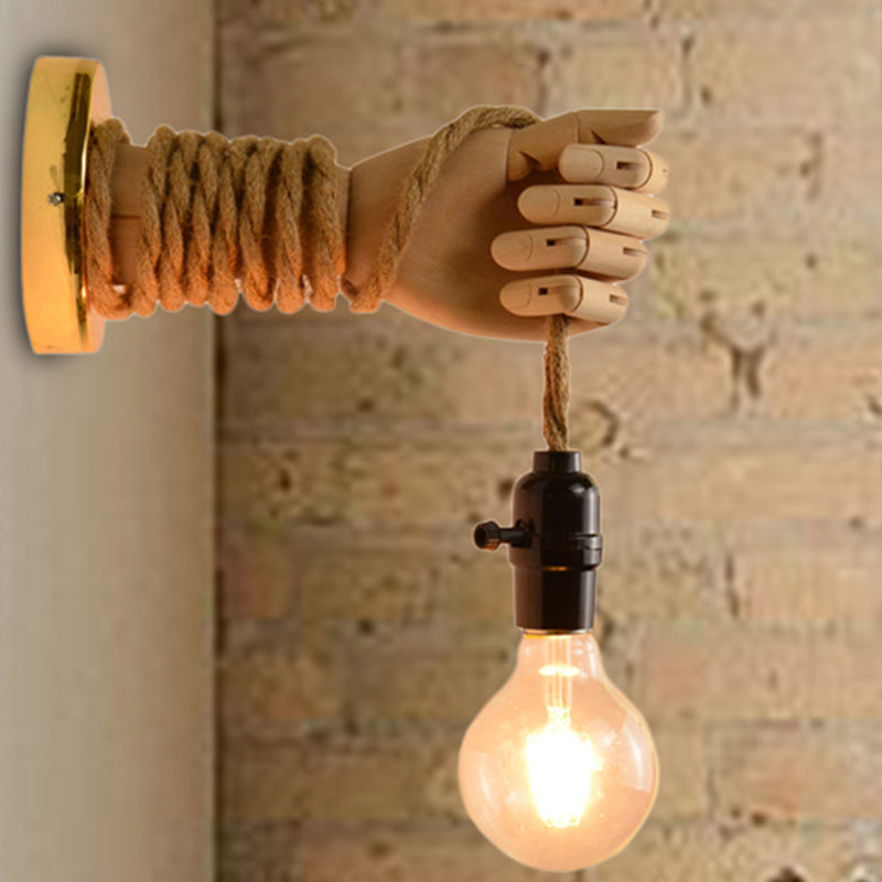 Frendorf | Exposed Bulb Rope Sconce Beleuchtung Industrie Einzelne Glühbirne Esszimmer Wandmontierte Lampe in Schwarz/Beige mit Hand