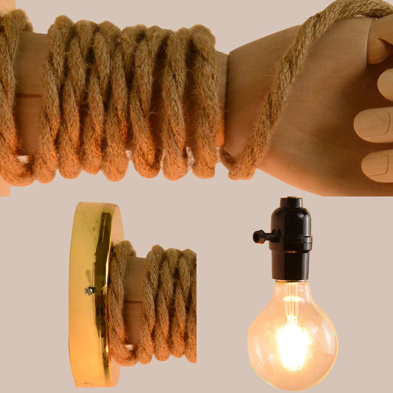 Frendorf | Exposed Bulb Rope Sconce Beleuchtung Industrie Einzelne Glühbirne Esszimmer Wandmontierte Lampe in Schwarz/Beige mit Hand