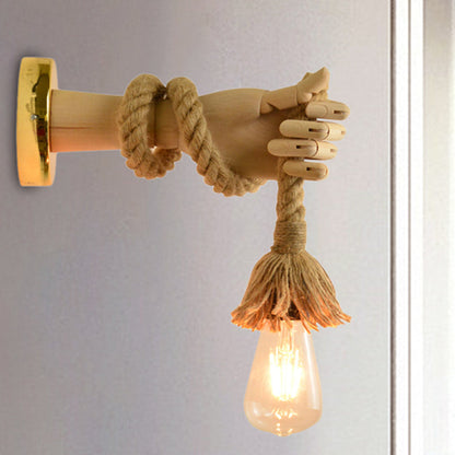Frendorf | Exposed Bulb Rope Sconce Beleuchtung Industrie Einzelne Glühbirne Esszimmer Wandmontierte Lampe in Schwarz/Beige mit Hand