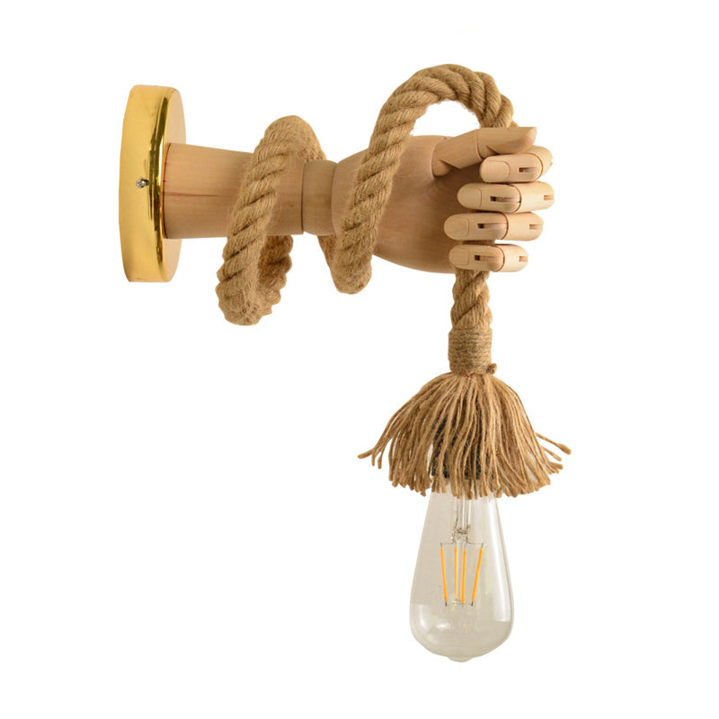 Frendorf | Exposed Bulb Rope Sconce Beleuchtung Industrie Einzelne Glühbirne Esszimmer Wandmontierte Lampe in Schwarz/Beige mit Hand
