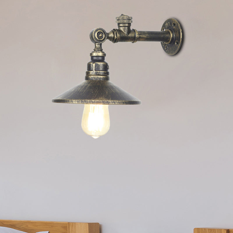 Frendorf | 1 Licht Brede Flair Wandlamp Industrieel Zwart/Brons/Antiek Messing Metaal Sconces Lichtarmatuur voor Slaapkamer