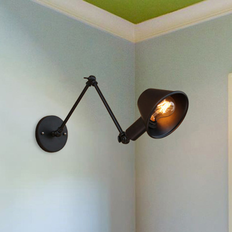Frendorf | 1 Glühbirne Wandbeleuchtung Vintage Industrie Konische Schattierung Metall Wandlampe in Schwarz/Rost für das Arbeitszimmer