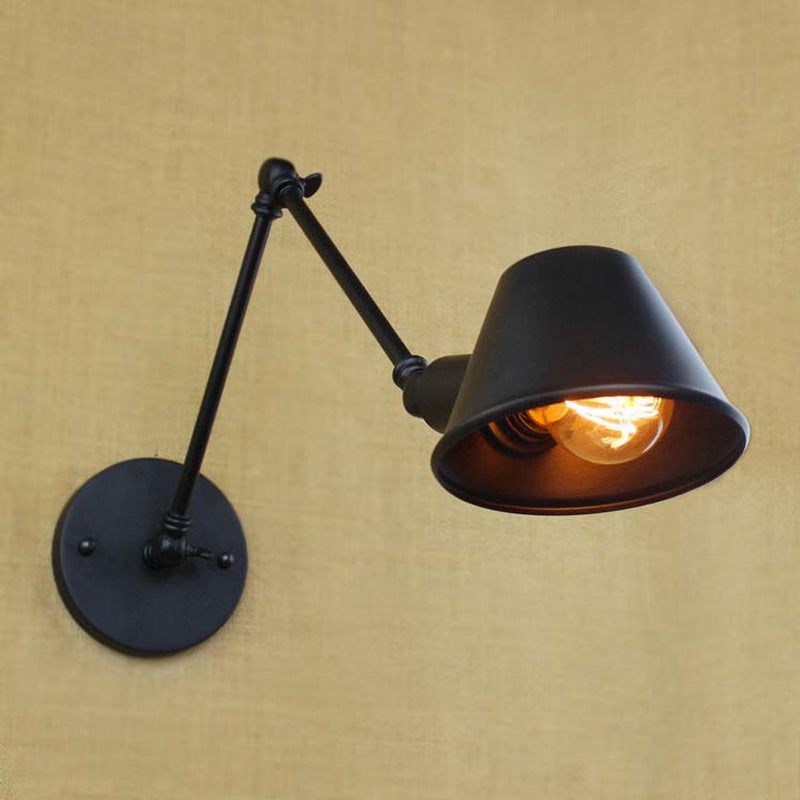Frendorf | 1 Glühbirne Wandbeleuchtung Vintage Industrie Konische Schattierung Metall Wandlampe in Schwarz/Rost für das Arbeitszimmer