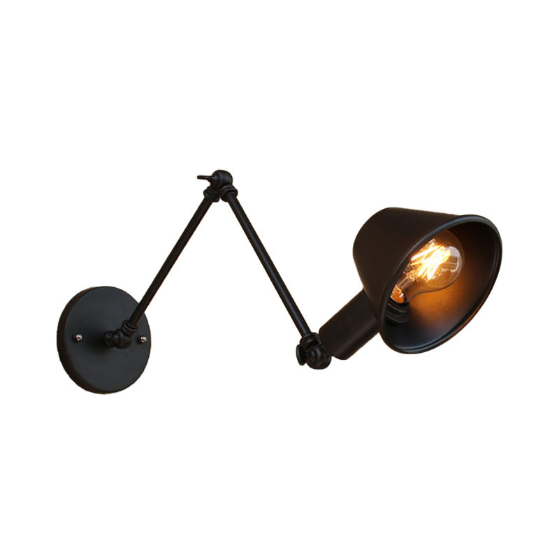 Frendorf | 1 Glühbirne Wandbeleuchtung Vintage Industrie Konische Schattierung Metall Wandlampe in Schwarz/Rost für das Arbeitszimmer