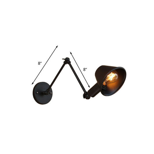 Frendorf | 1 Glühbirne Wandbeleuchtung Vintage Industrie Konische Schattierung Metall Wandlampe in Schwarz/Rost für das Arbeitszimmer