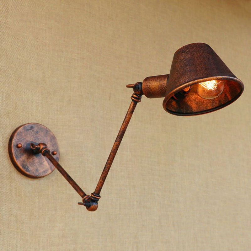 Frendorf | 1 Glühbirne Wandbeleuchtung Vintage Industrie Konische Schattierung Metall Wandlampe in Schwarz/Rost für das Arbeitszimmer