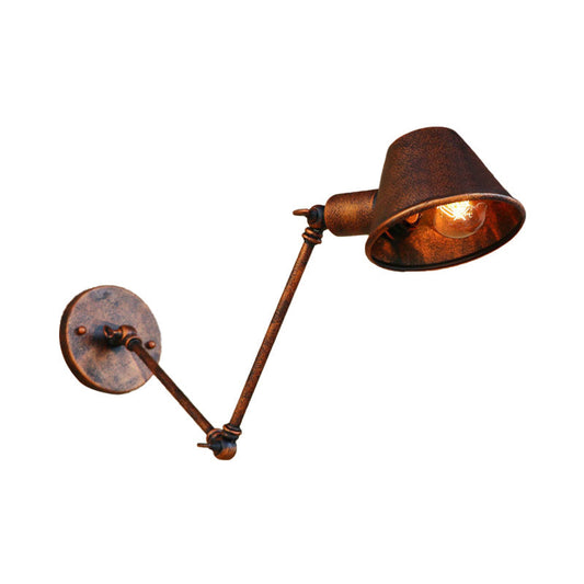 Frendorf | 1 Glühbirne Wandbeleuchtung Vintage Industrie Konische Schattierung Metall Wandlampe in Schwarz/Rost für das Arbeitszimmer