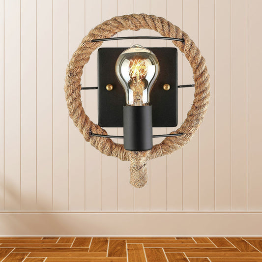 Frendorf | Beige Ein Licht Wandleuchte Licht Industriell Seil Rund/Oval Schirm Wandbeleuchtung Fixture für Esszimmer