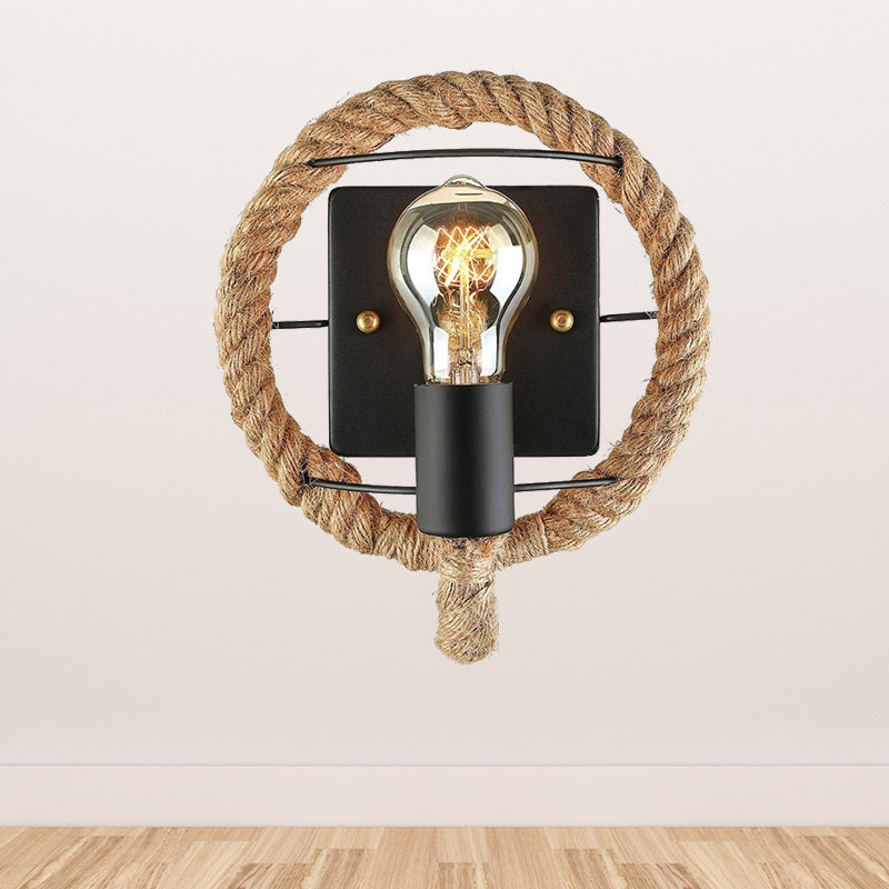 Frendorf | Beige Ein Licht Wandleuchte Licht Industriell Seil Rund/Oval Schirm Wandbeleuchtung Fixture für Esszimmer