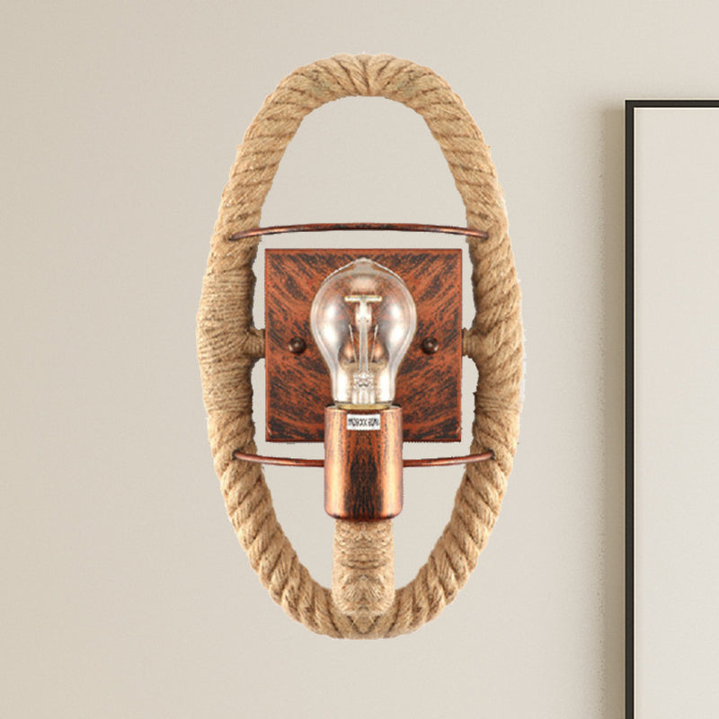 Frendorf | Beige Ein Licht Wandleuchte Licht Industriell Seil Rund/Oval Schirm Wandbeleuchtung Fixture für Esszimmer