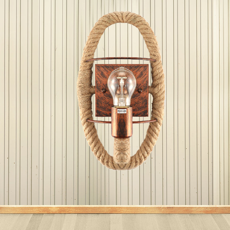 Frendorf | Beige Ein Licht Wandleuchte Licht Industriell Seil Rund/Oval Schirm Wandbeleuchtung Fixture für Esszimmer