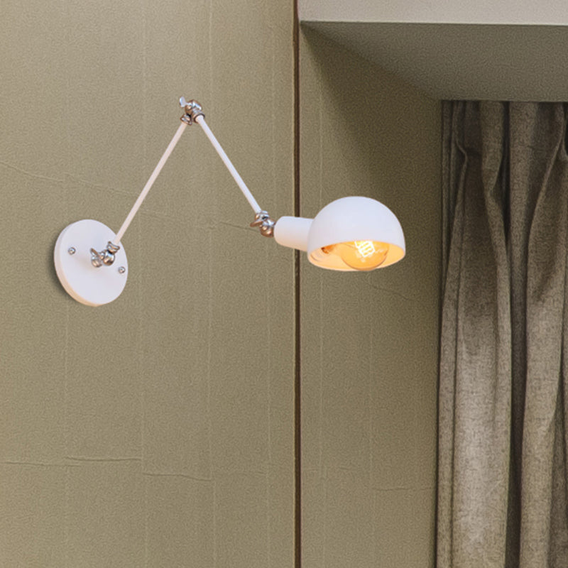 Frendorf | Weißes Kuppelwandlicht mit Schwenkarm Industriedesign Retro Metall 1 Glühbirne Schlafzimmer Wandleuchte Lampe