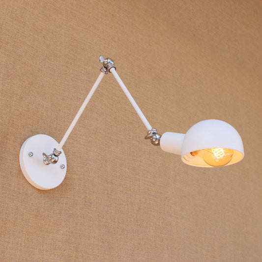 Frendorf | Weißes Kuppelwandlicht mit Schwenkarm Industriedesign Retro Metall 1 Glühbirne Schlafzimmer Wandleuchte Lampe