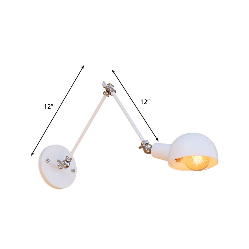 Frendorf | Weißes Kuppelwandlicht mit Schwenkarm Industriedesign Retro Metall 1 Glühbirne Schlafzimmer Wandleuchte Lampe