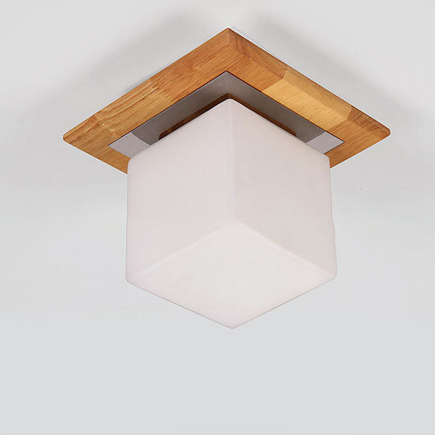 Frendorf | LogLight Minimalistische Deckenleuchte | Quadratisches Holz- und Glasdesign | Nordic 1-flammige Beleuchtung