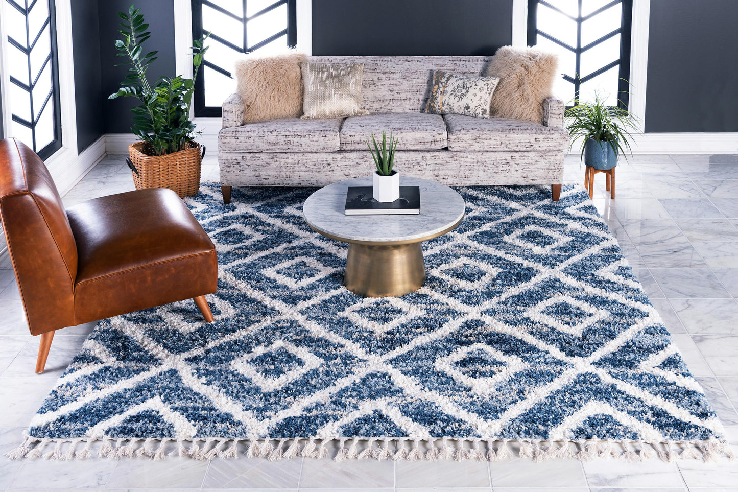 Frendorf | DiamondLuxe Shag - Teppich mit Diamantmuster | Shaggy Hochflorteppich | Weich & Modern | Perfekt für Wohnzimmer