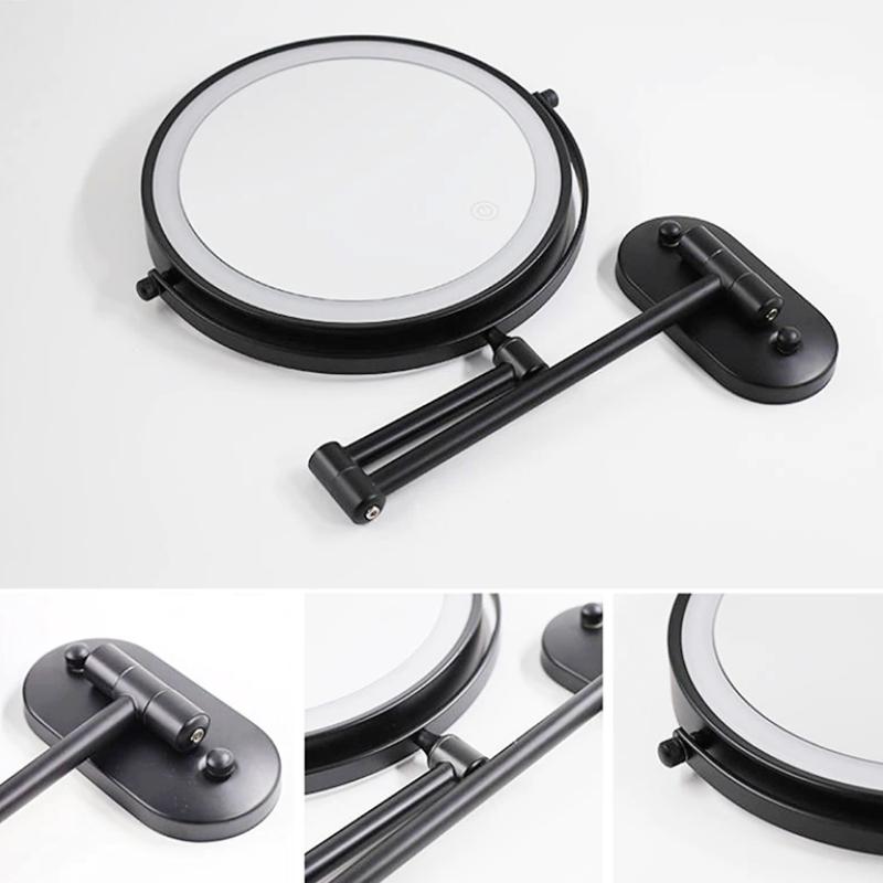 Frendorf | LumiMirror Schwarzer Wiederaufladbarer LED-Vergrößerungsspiegel | Make-up & Badezimmer | Elegantes Design
