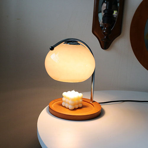 Frendorf | Melva Vintage Glasdom-Lampe mit Holzsockel | Schmelzendes Wachs | Dimmer | Stimmungslicht | Deko für Zuhause