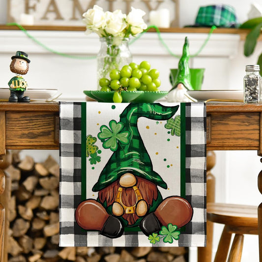 Frendorf | Artoid Mode Buffalo Plaid Shamrock Gnome St. Patrick'S Day Tischläufer, Saisonale Frühlingsfeier Küchendekoration für Innen- und Außenbereich Party Deko 13 X 72 Zoll