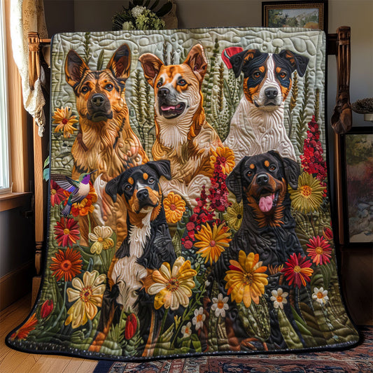 Hundespiel mit Blumenquilt